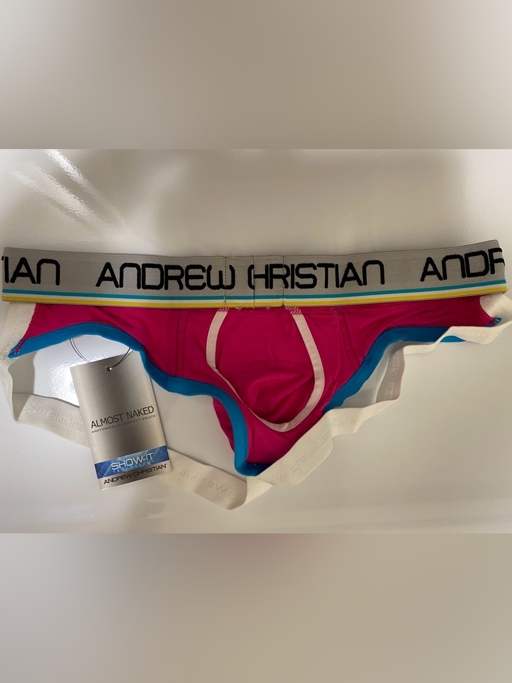 NWT! Andrew Christian Almost Naked Brief Jock w/Show-It Tech. MED Fuchsia - Picture 3 of 4